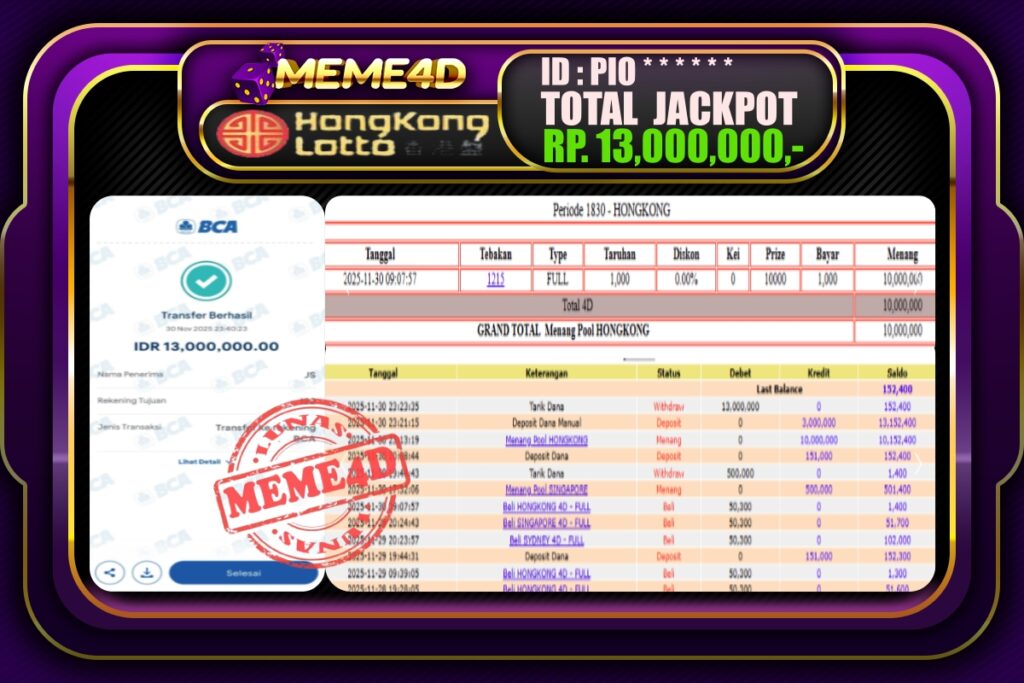 Bukti Jp MEME4D Togel Online 01 Desember 2025