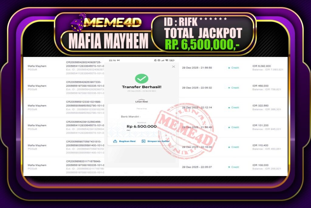 Bukti Jp MEME4D Slot Online 30 Desember 2025