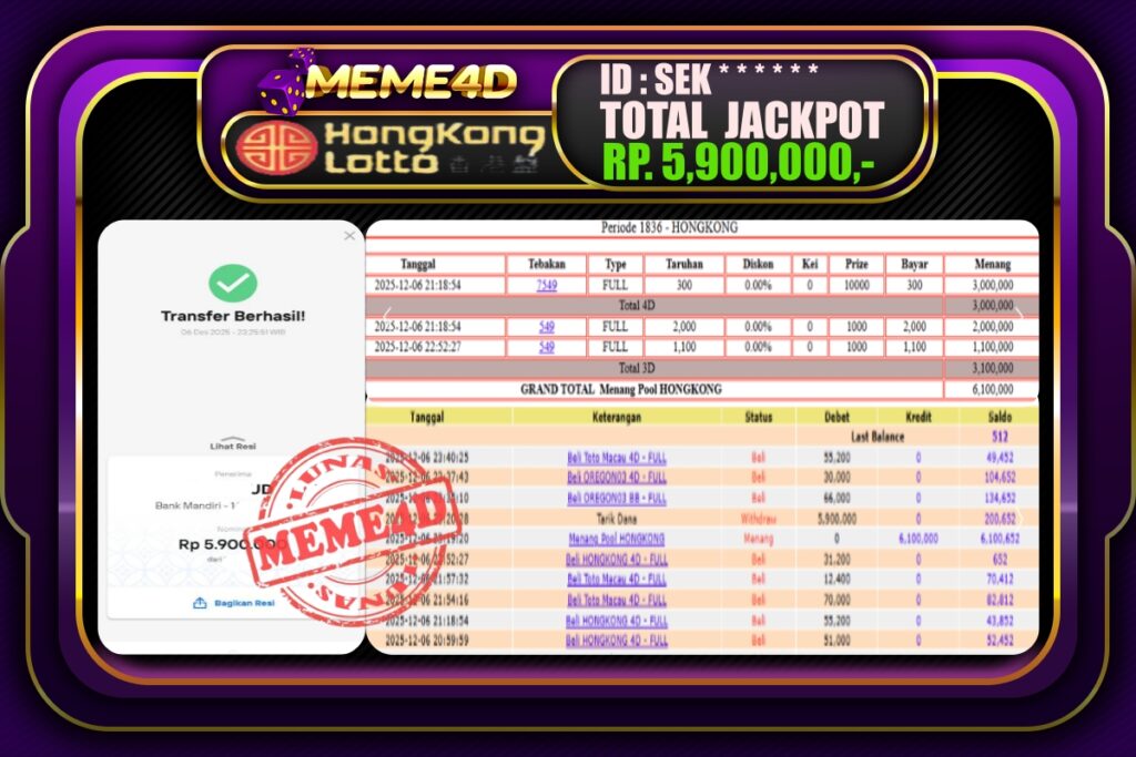 Bukti Jp MEME4D Togel Online 07 Desember 2025