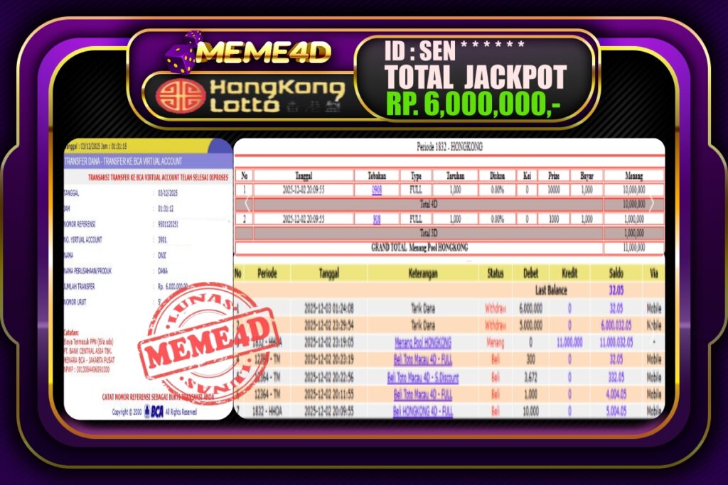 Bukti Jp MEME4D Togel Online 03 Desember 2025