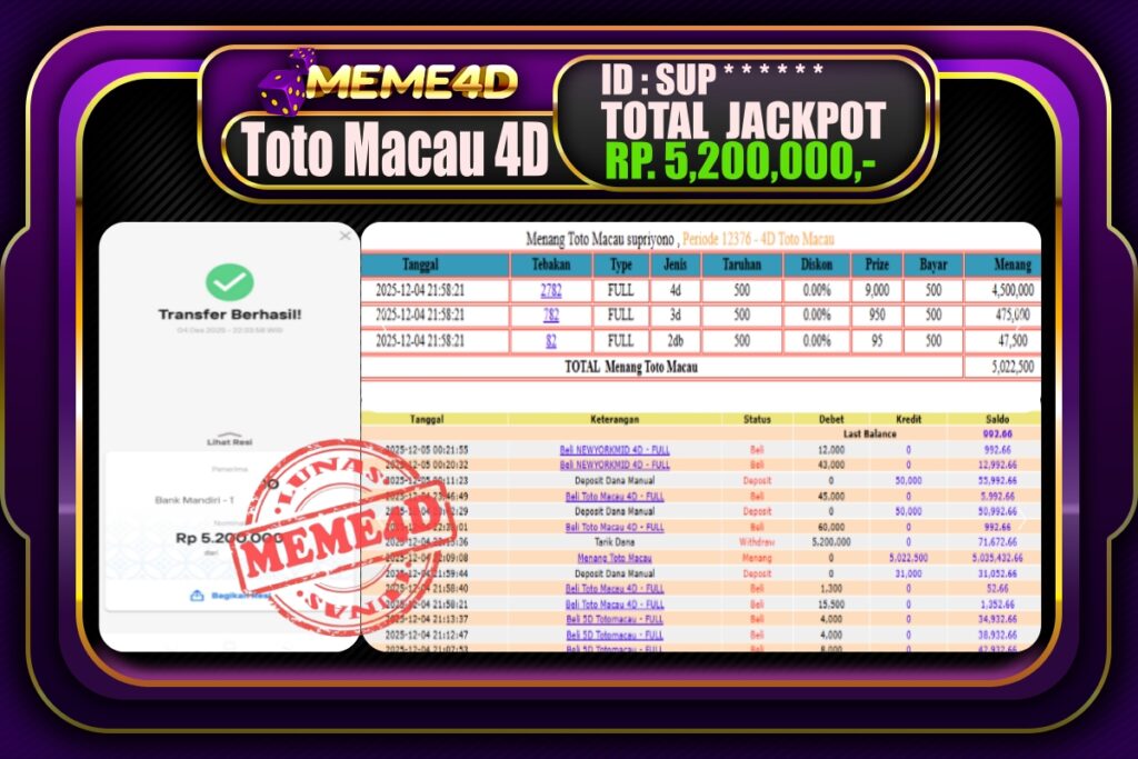 Bukti Jp MEME4D Togel Online 05 Desember 2025