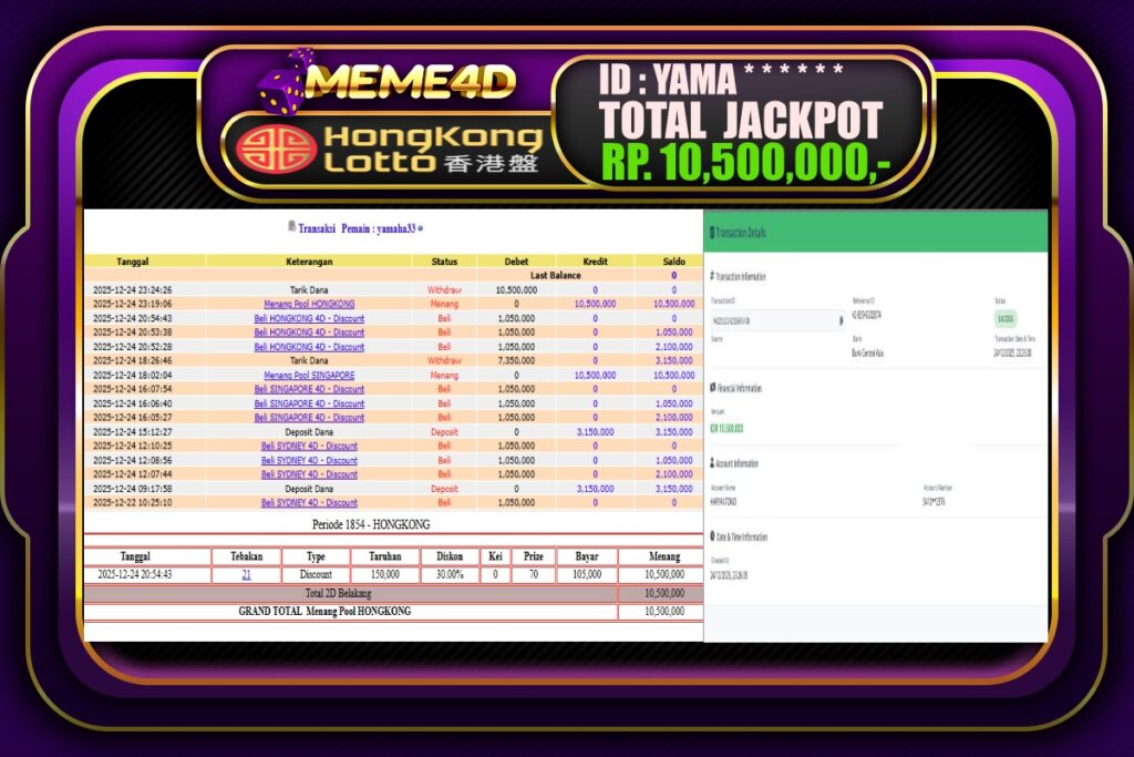 Bukti Jp MEME4D Togel Online 25 Desember 2025