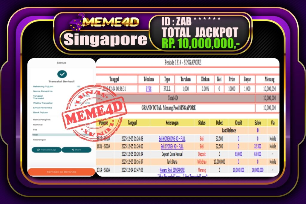 Bukti Jp MEME4D Togel Online 05 Desember 2025