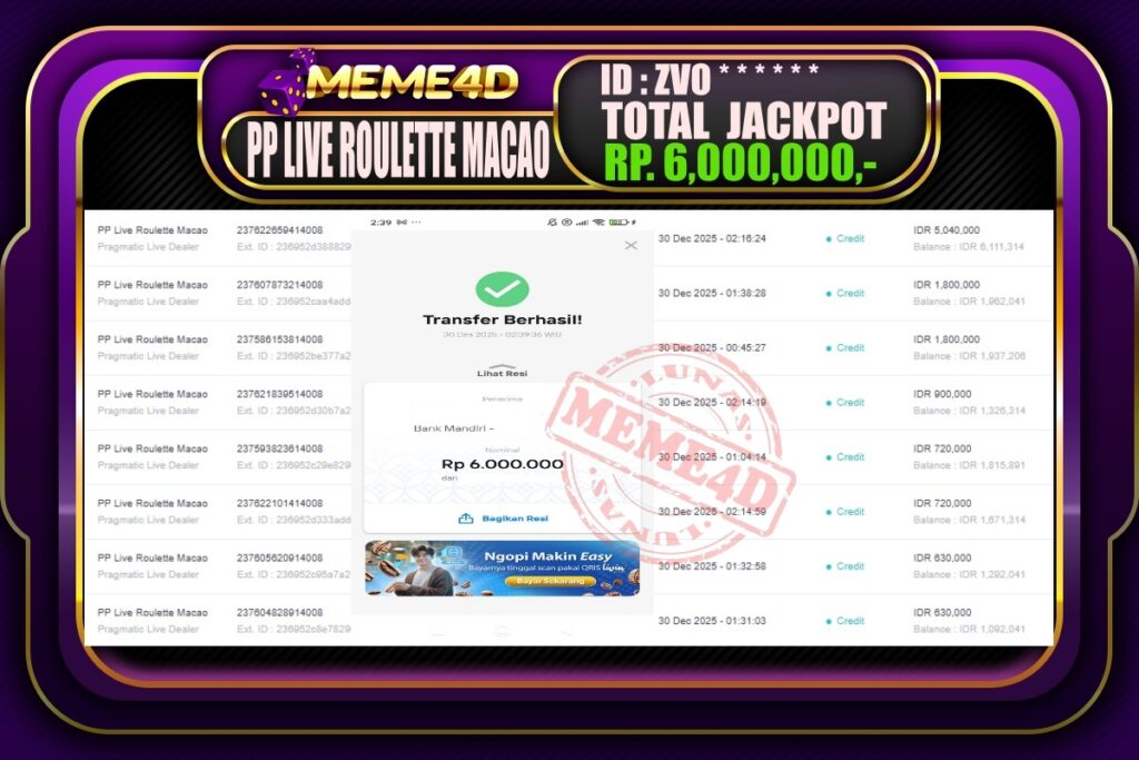 Bukti Jp MEME4D Casino Online 30 Desember 2025