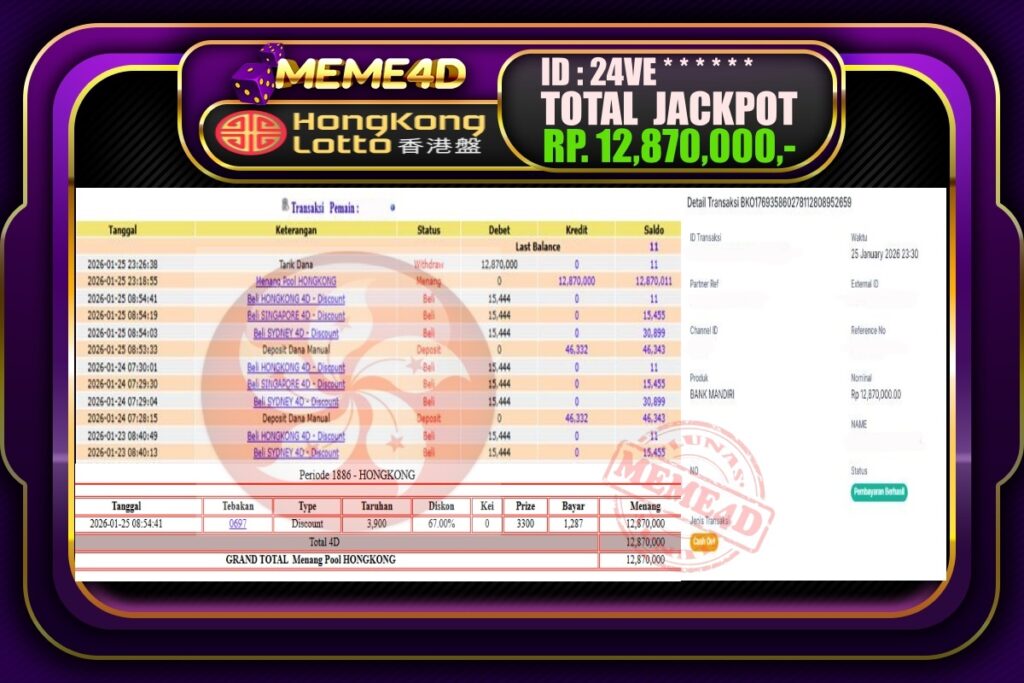 Bukti Jp MEME4D Togel Online 26 Januari 2026