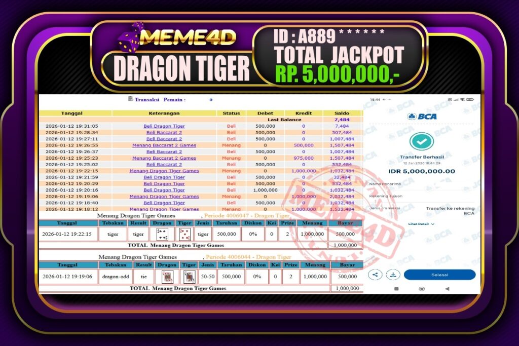 Bukti Jp MEME4D Casino Online 13 Januari 2026