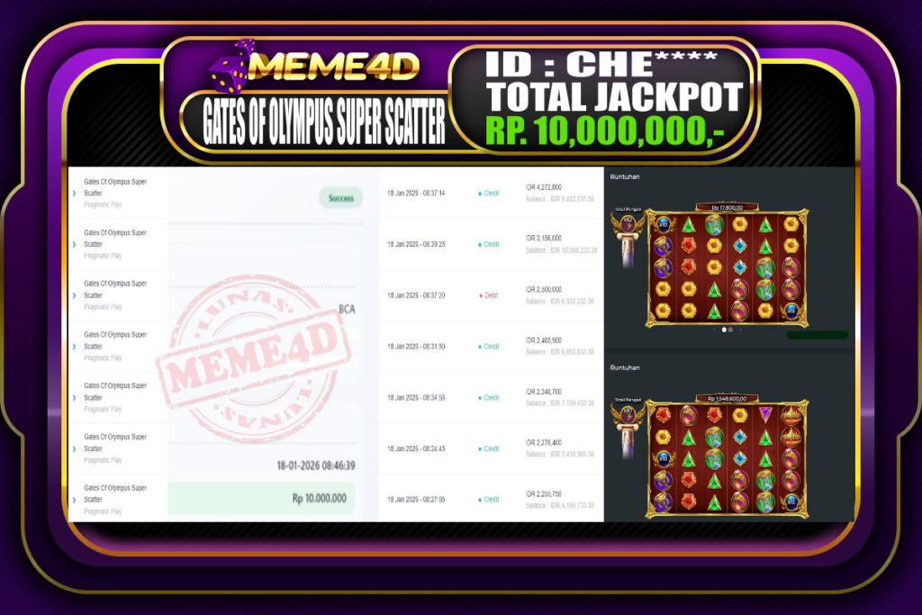 Bukti Jp MEME4D Slot Online 18 Januari 2026