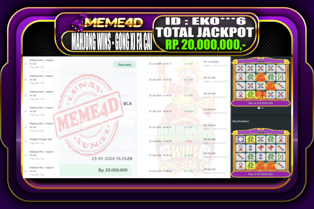 Bukti Jp MEME4D Slot Online 25 Januari 2026