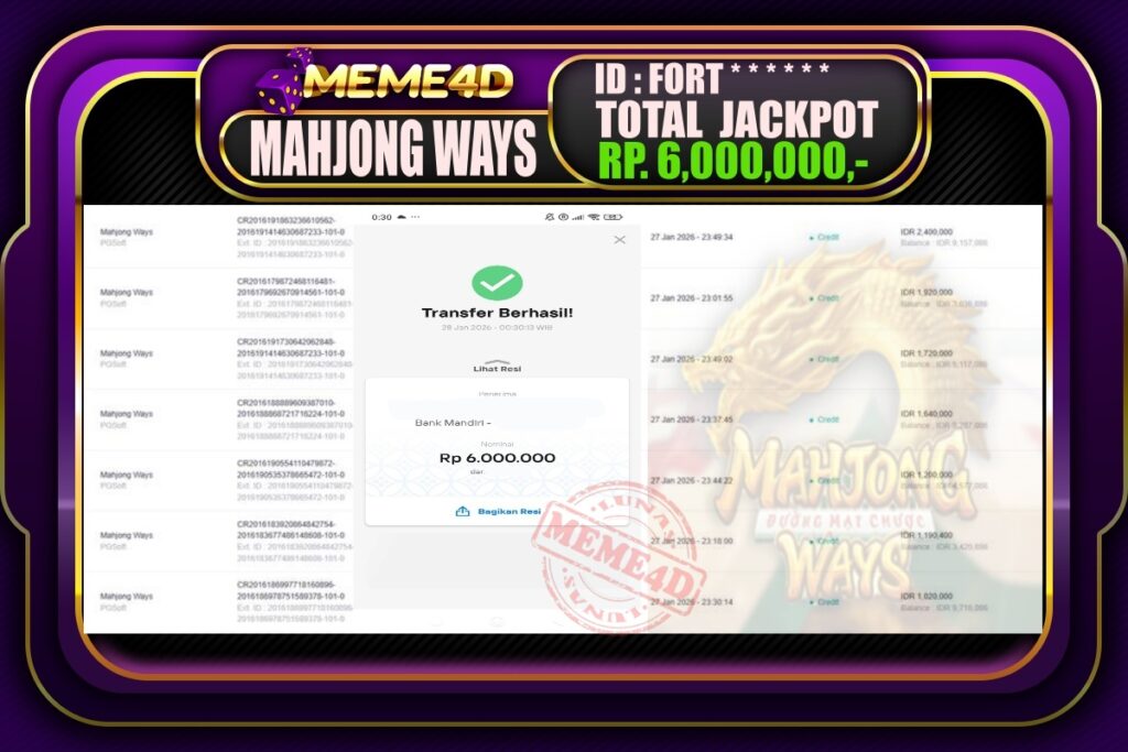 Bukti Jp MEME4D Slot Online 28 Januari 2026