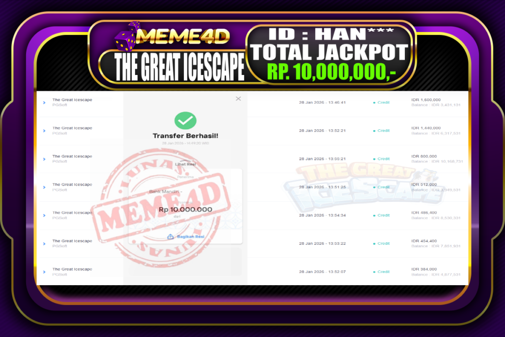 Bukti Jp MEME4D Slot Online 28 Januari 2026