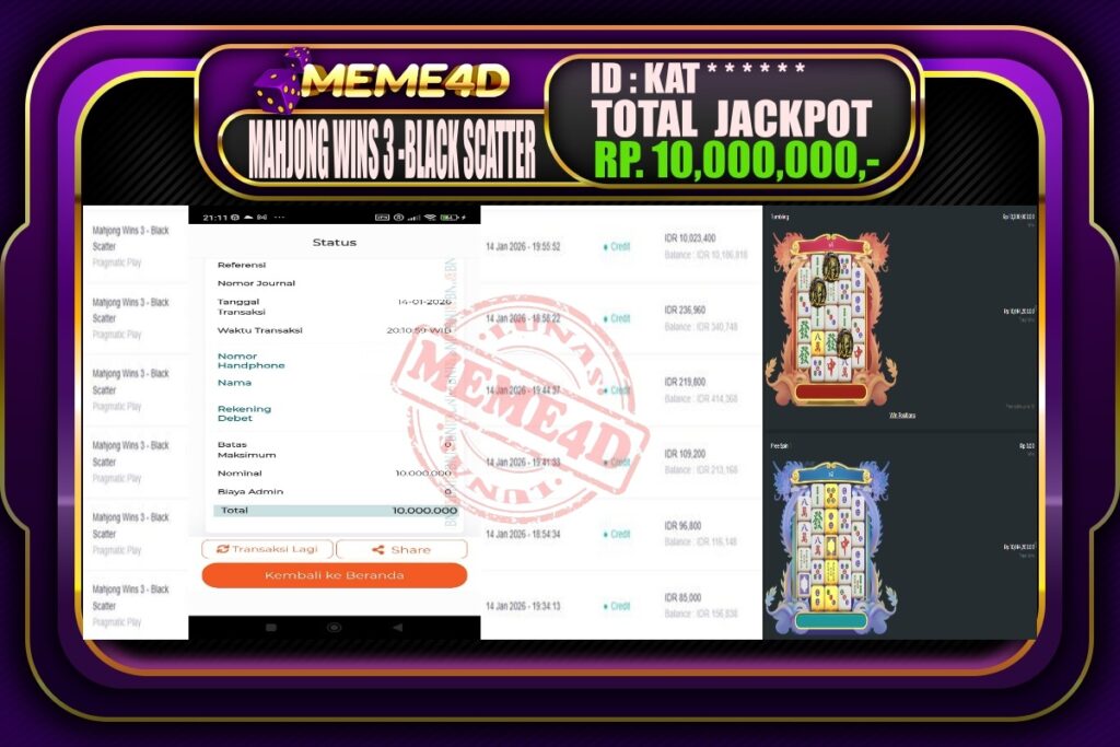 Bukti Jp MEME4D Slot Online 15 Januari 2026