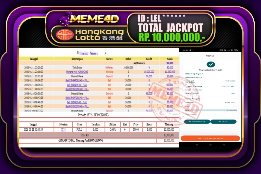 Bukti Jp MEME4D Togel Online 12 Januari 2026