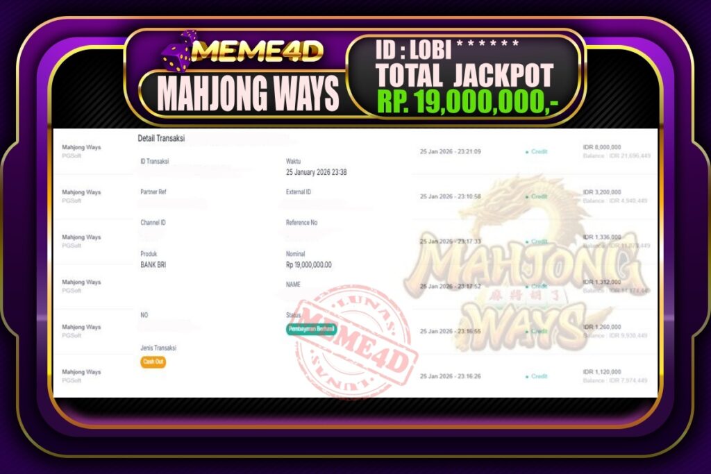 Bukti Jp MEME4D Slot Online 26 Januari 2026