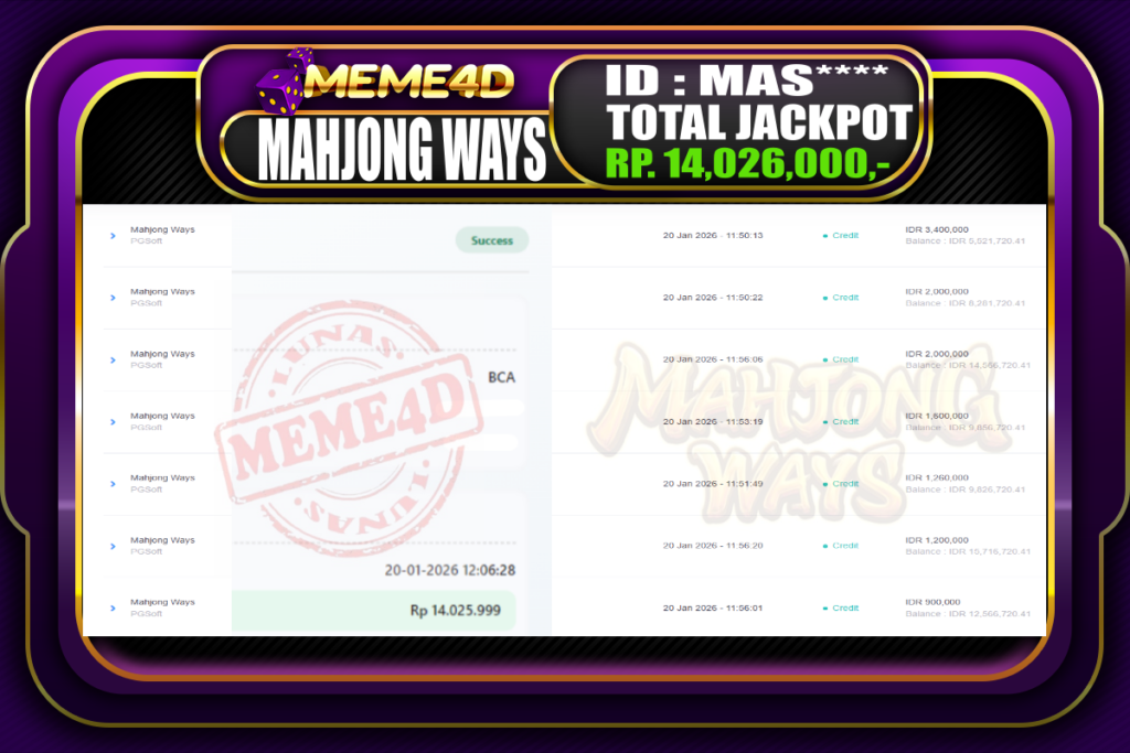 Bukti Jp MEME4D Slot Online 20 Januari 2026