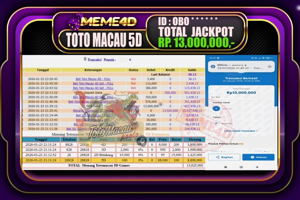 Bukti Jp MEME4D Togel Online 24 Januari 2026