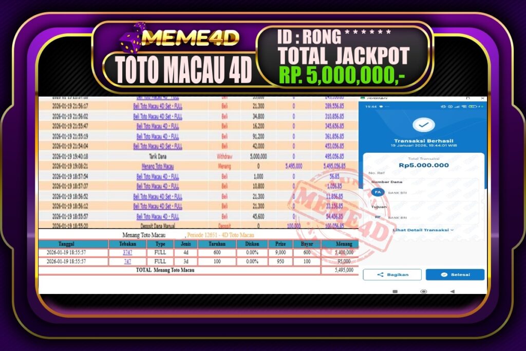Bukti Jp MEME4D Togel Online 20 Januari 2026