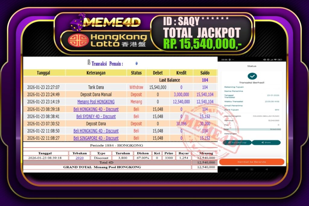 Bukti Jp MEME4D Togel Online 24 Januari 2026