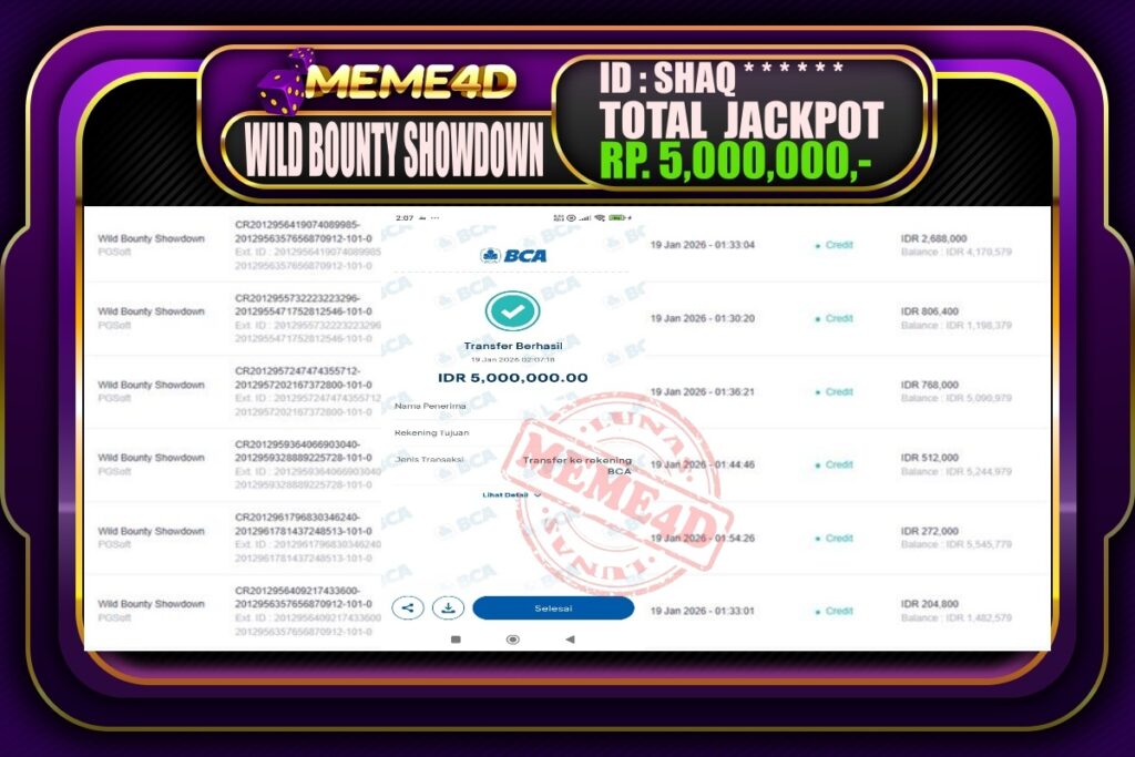 Bukti Jp MEME4D Slot Online 19 Januari 2026