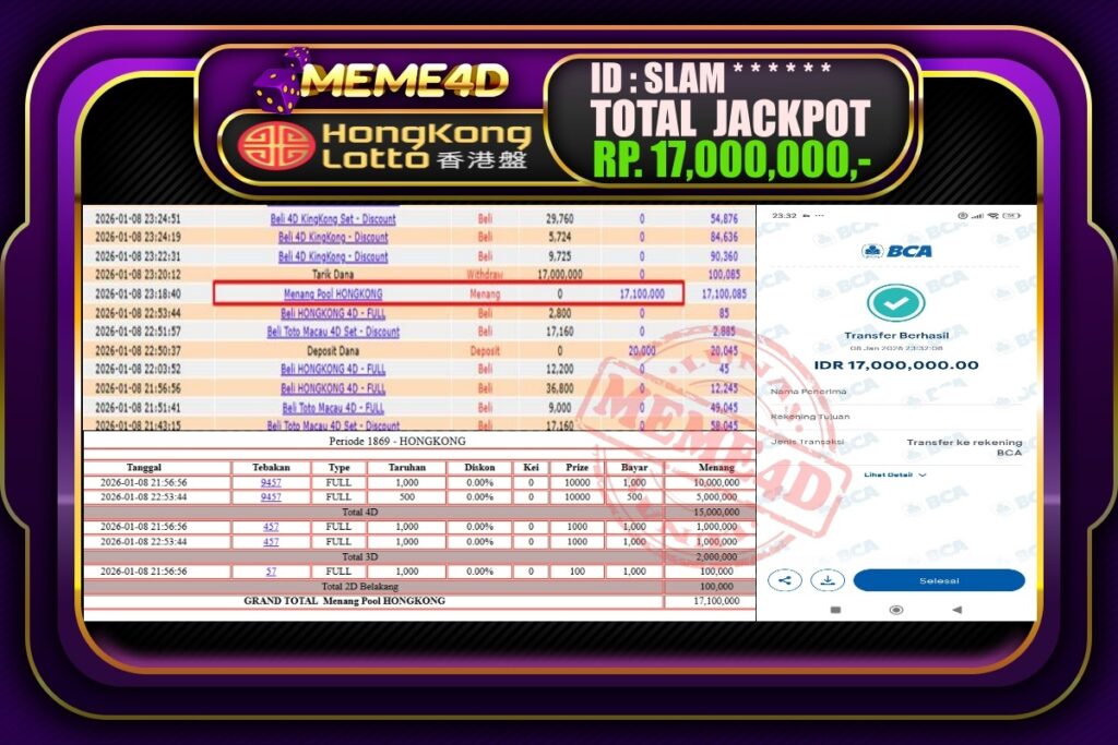 Bukti Jp MEME4D Togel Online 09 Januari 2026