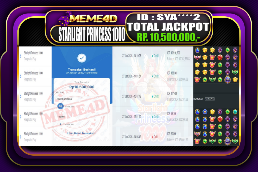 Bukti Jp MEME4D Slot Online 27 Januari 2026