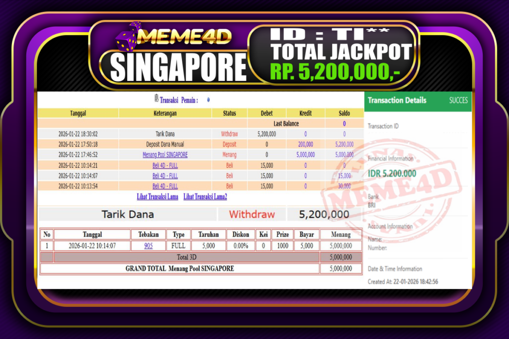 Bukti Jp MEME4D Togel Online 22 Januari 2026