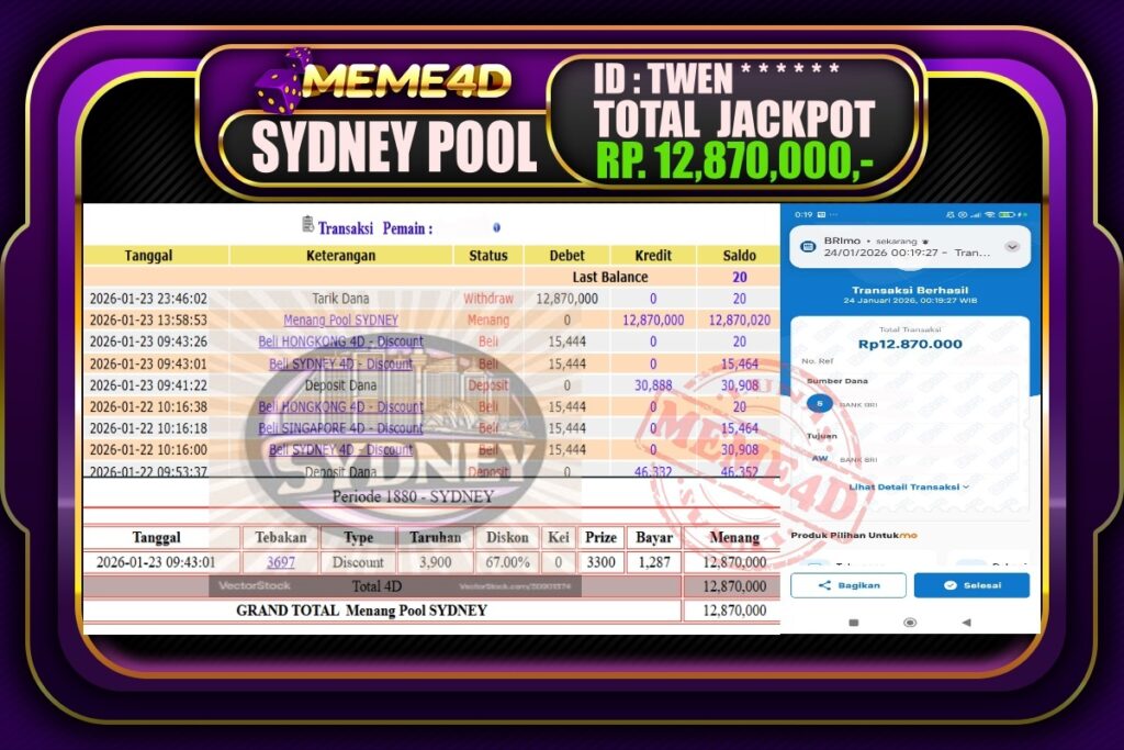 Bukti Jp MEME4D Togel Online 24 Januari 2026