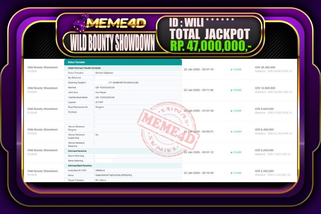 Bukti Jp MEME4D Slot Online 22 Januari 2026