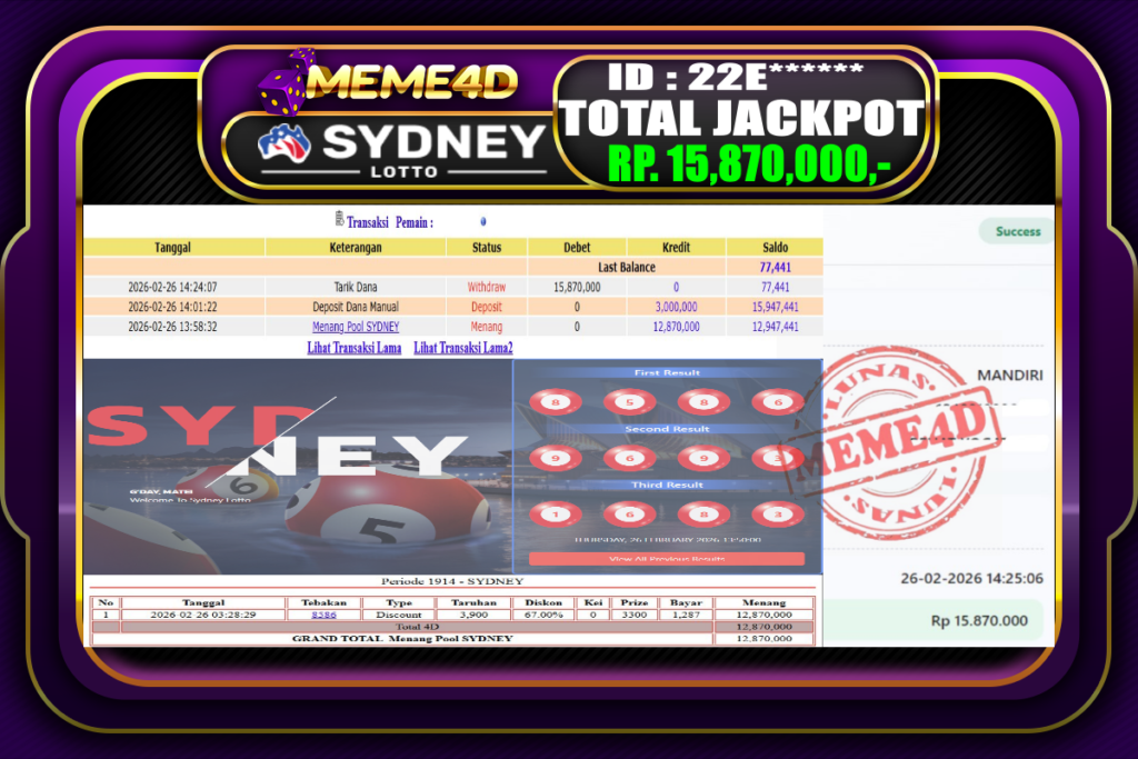 Bukti Jp MEME4D Togel Online 26 February 2026