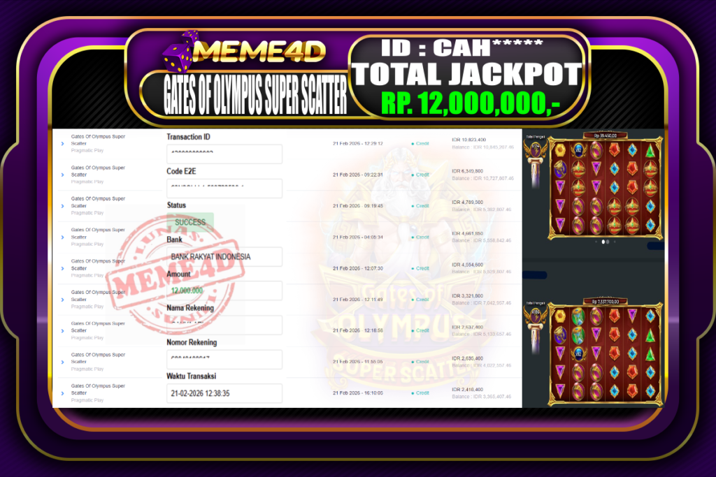 Bukti Jp MEME4D Slot Online 21 February 2026