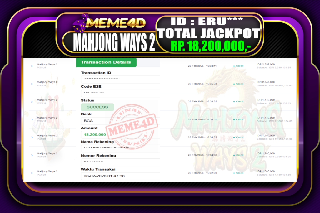 Bukti Jp MEME4D Slot Online 28 February 2026