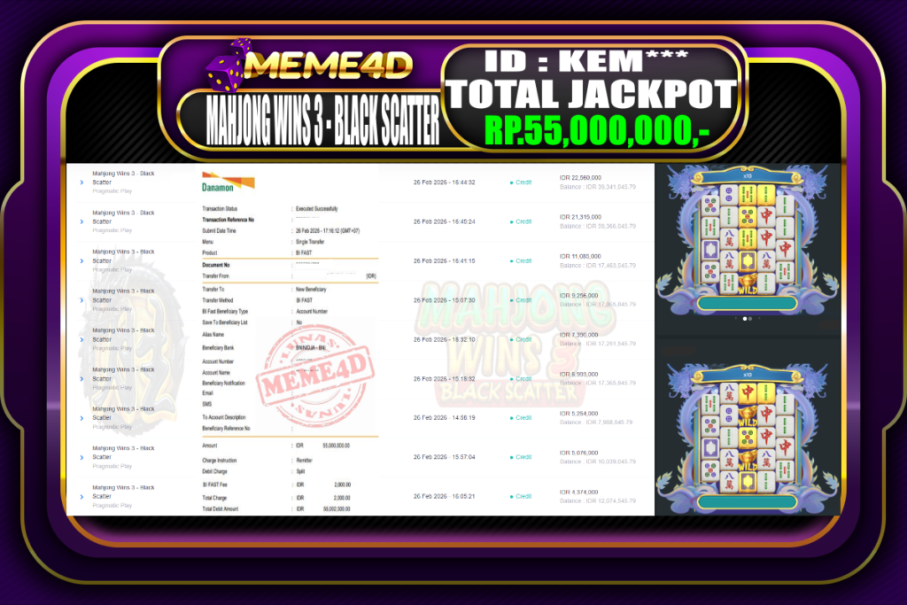 Bukti Jp MEME4D Slot Online 26 February 2026