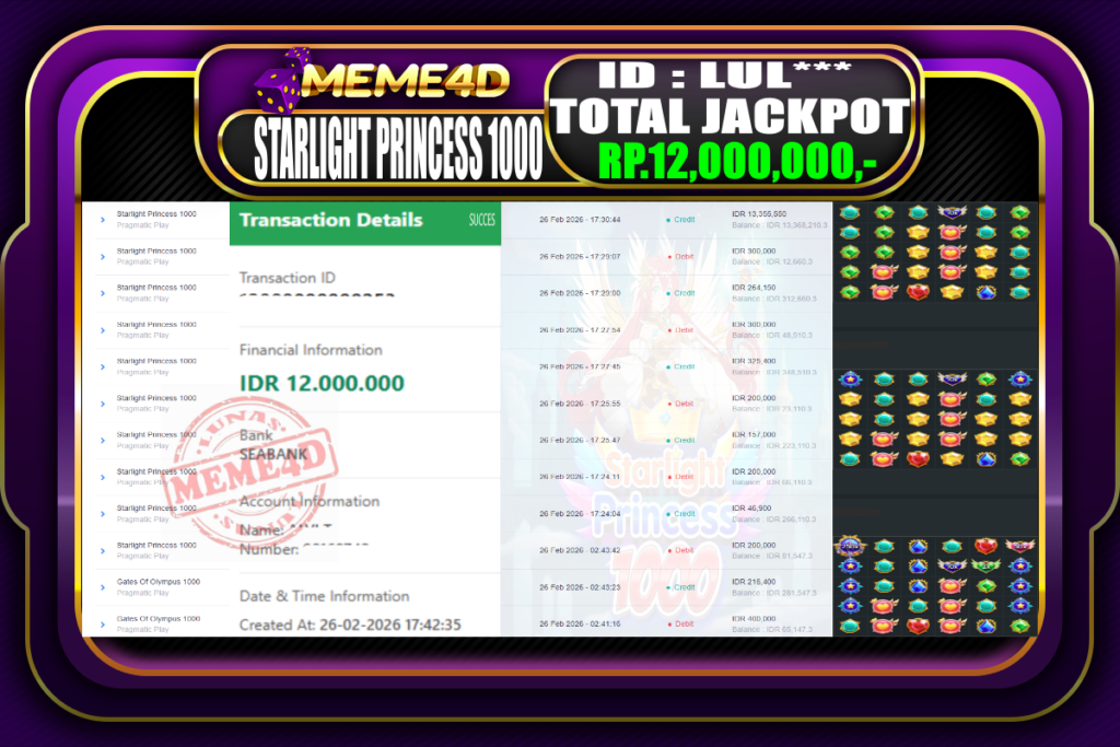 Bukti Jp MEME4D Slot Online 26 February 2026