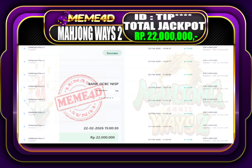 Bukti Jp MEME4D Slot Online 22 February 2026