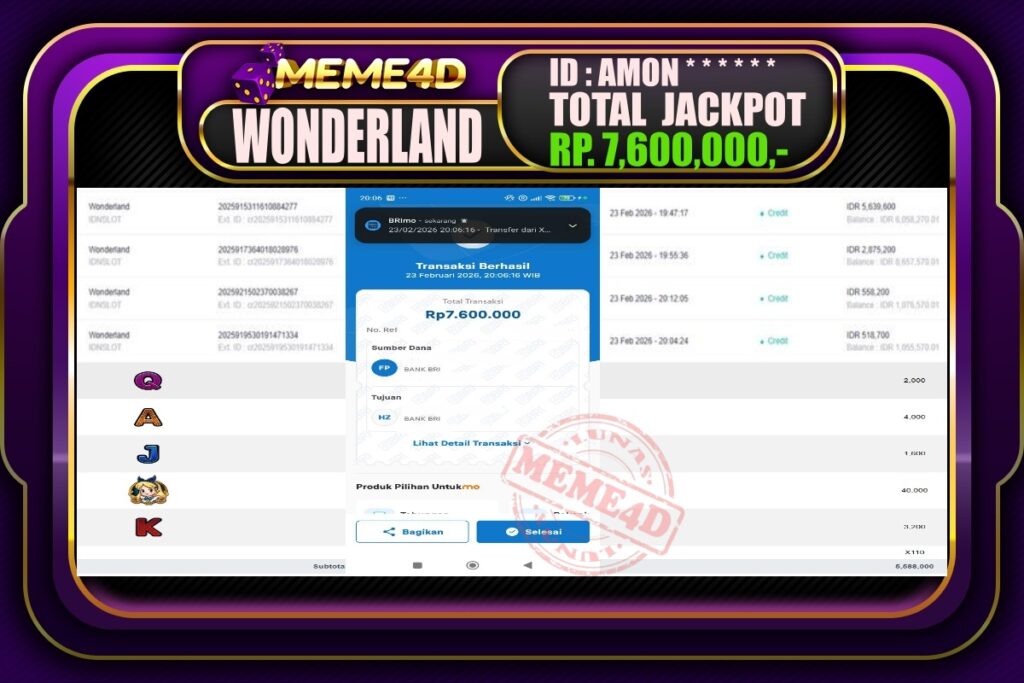 Bukti Jp MEME4D Slot Online 24 February 2026