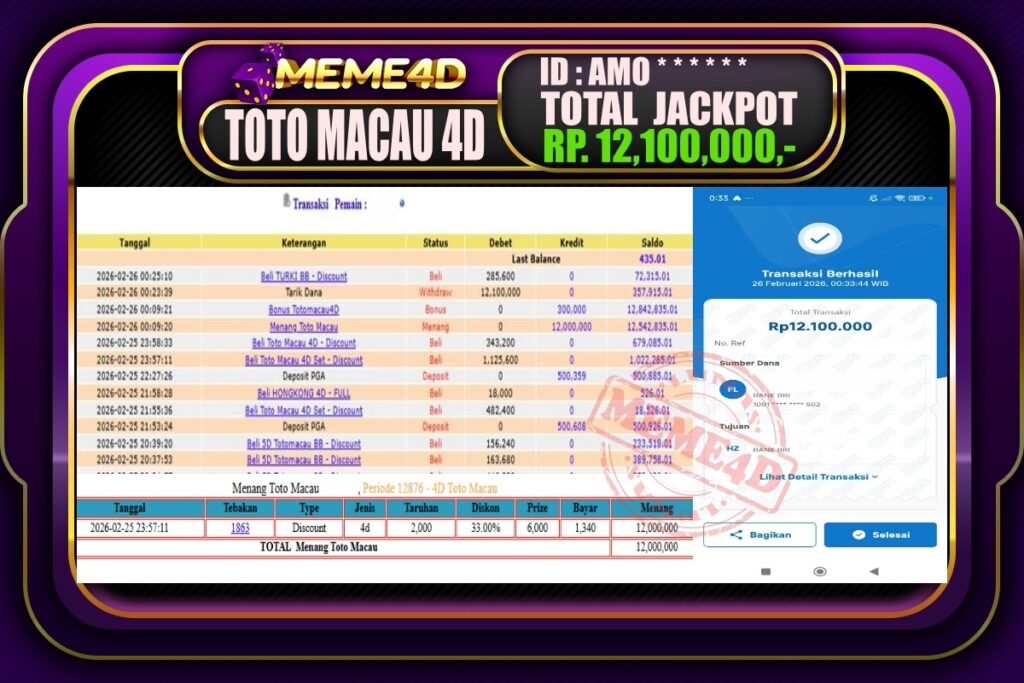 Bukti Jp MEME4D Togel Online 26 February 2026