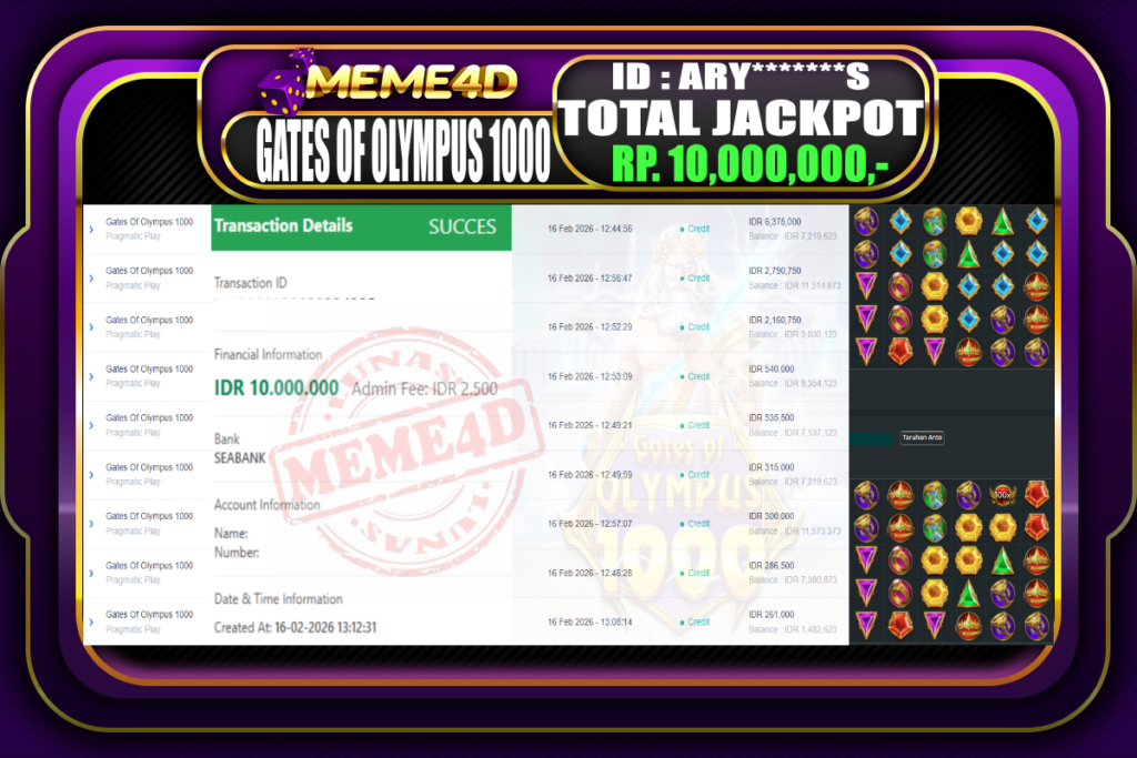 Bukti Jp MEME4D Slot Online 16 February 2026