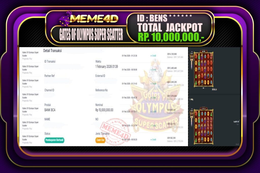 Bukti Jp MEME4D Slot Online 01 February 2026