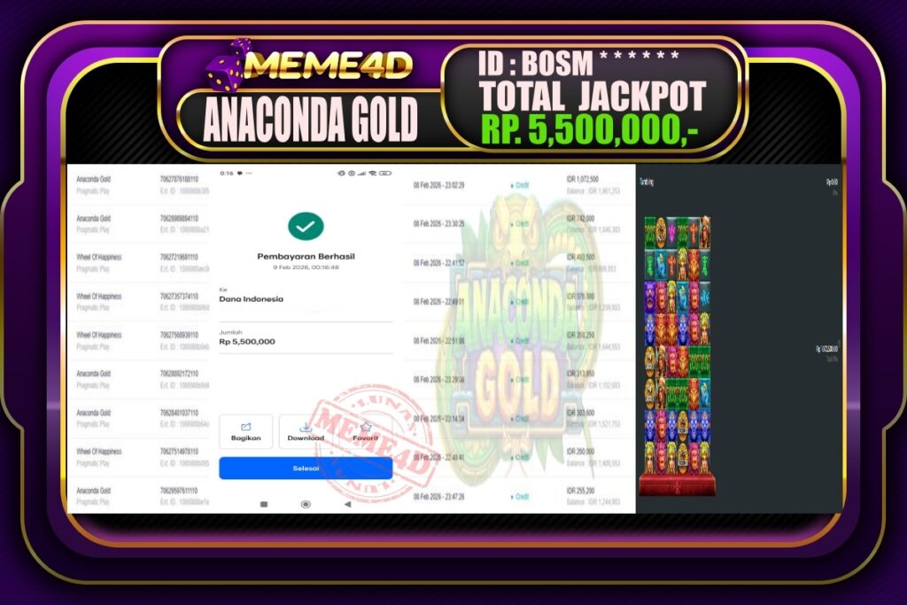 Bukti Jp MEME4D Slot Online 09 February 2026