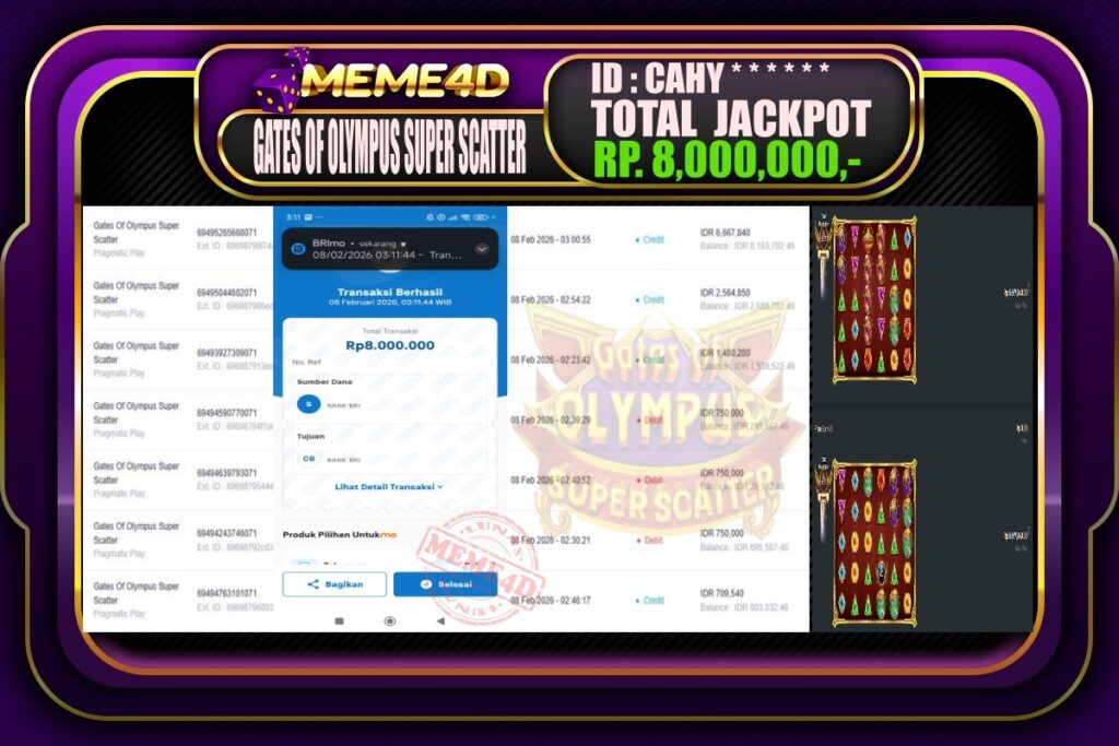 Bukti Jp MEME4D Slot Online 08 February 2026