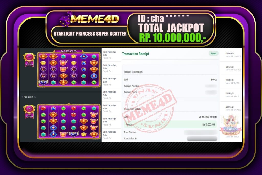 Bukti Jp MEME4D Slot Online 21 February 2026