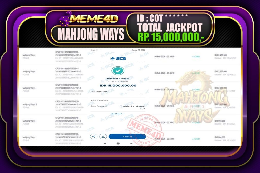 Bukti Jp MEME4D Slot Online 07 February 2026