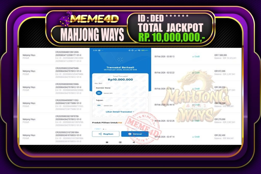 Bukti Jp MEME4D Slot Online 09 February 2026