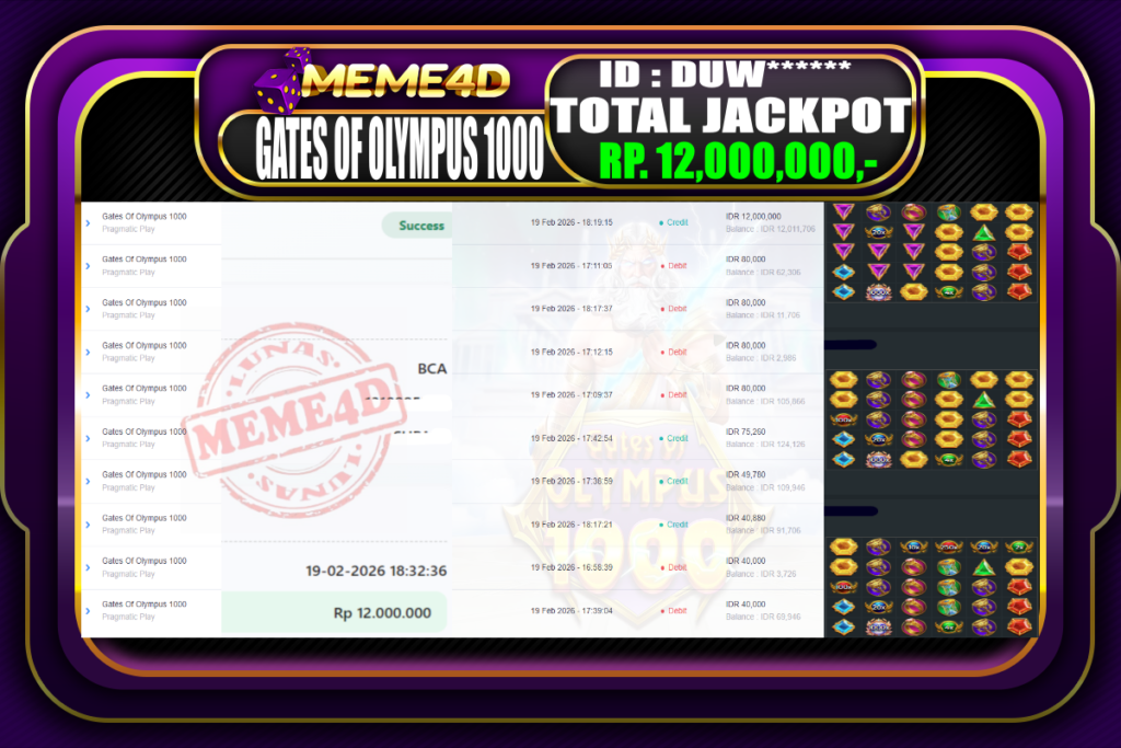 Bukti Jp MEME4D Slot Online 19 February 2026