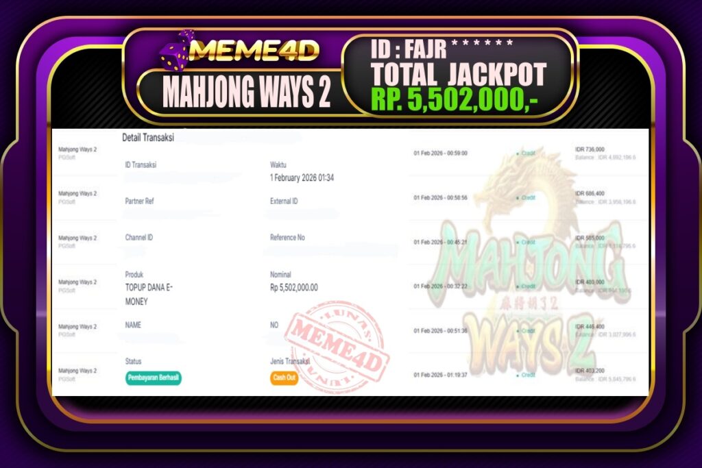 Bukti Jp MEME4D Slot Online 01 February 2026
