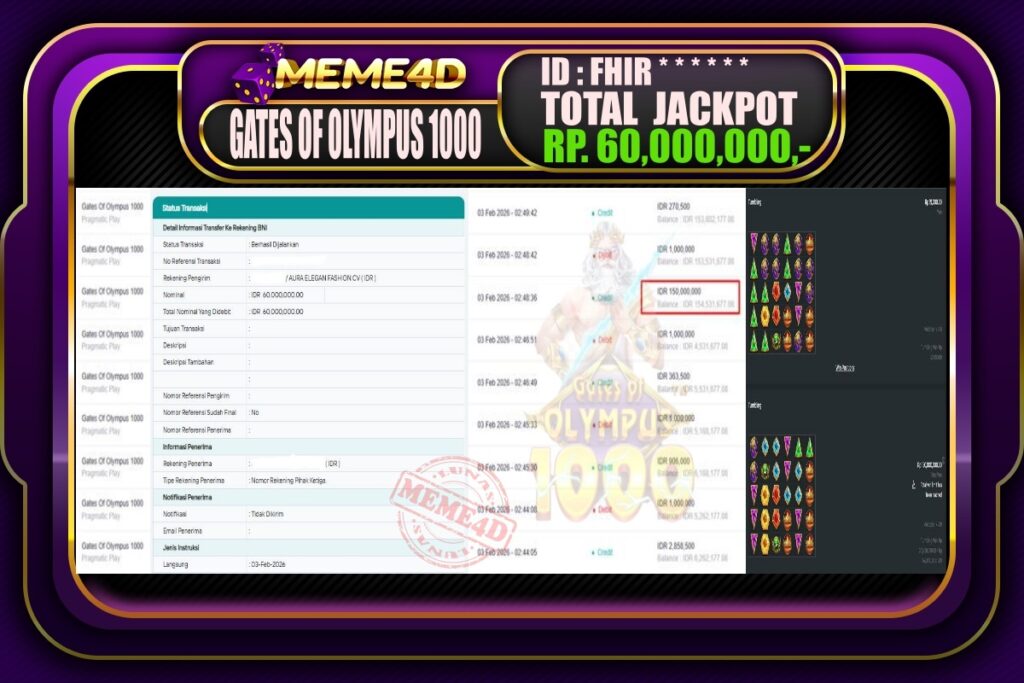 Bukti Jp MEME4D Slot Online 03 February 2026