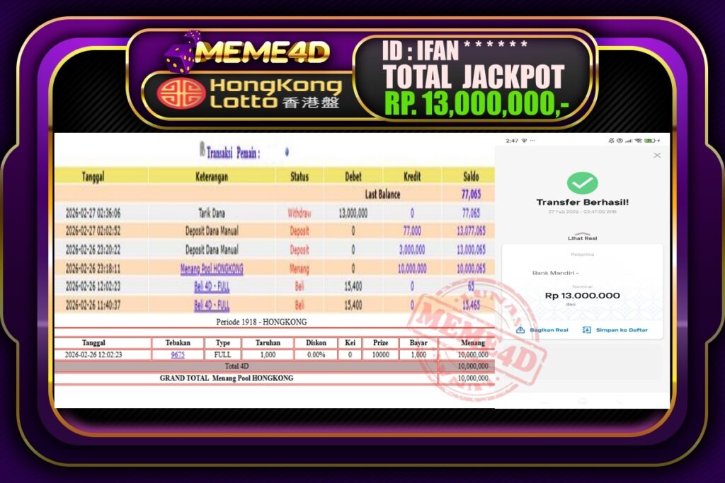 Bukti Jp MEME4D Togel Online 27 February 2026