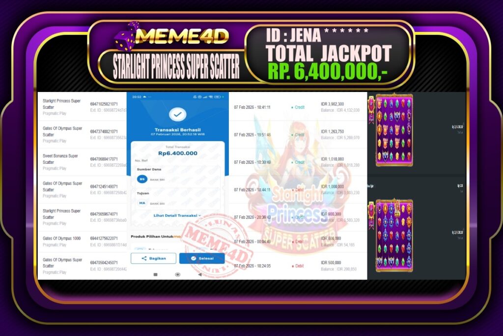 Bukti Jp MEME4D Slot Online 08 February 2026