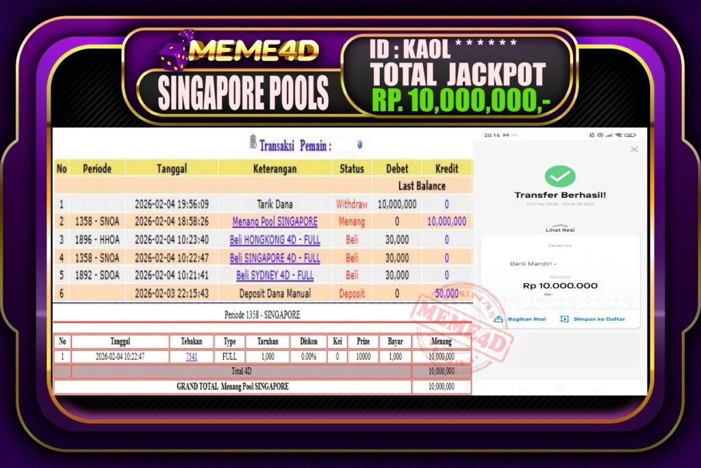 Bukti Jp MEME4D Togel Online 05 February 2026