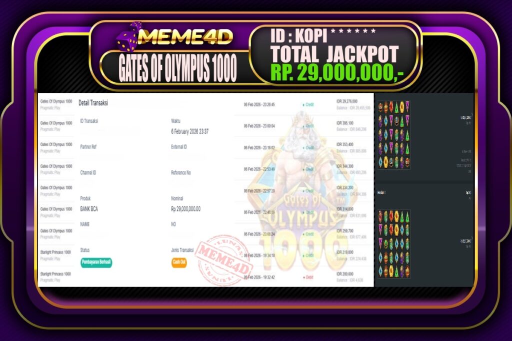 Bukti Jp MEME4D Slot Online 07 February 2026