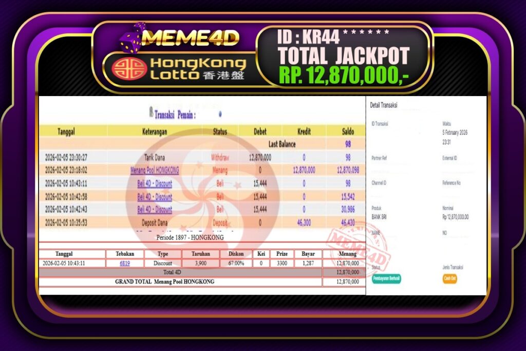 Bukti Jp MEME4D Togel Online 06 February 2026